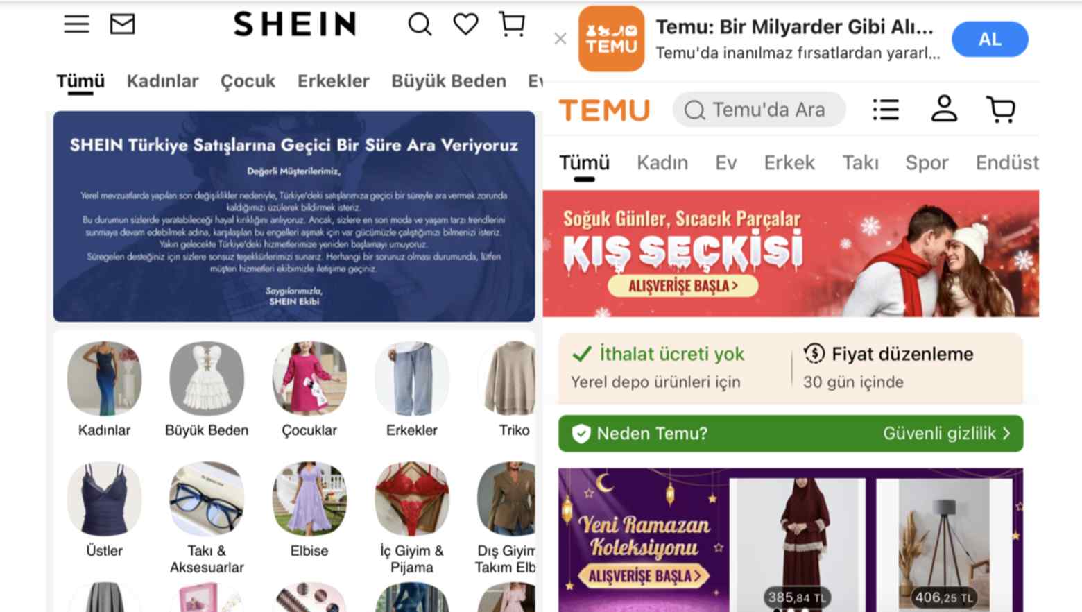 Temu and Shein Halt Overseas Sales in Turkey After Government Ends Duty-Free Online Imports